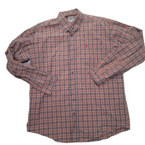 Cinch Mens Large Orange Gray Plaid Long Sleeve Button Down Western Shirt